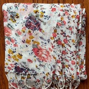 Flowered Garden Scarf Coral, Brown, Purple, Yellow